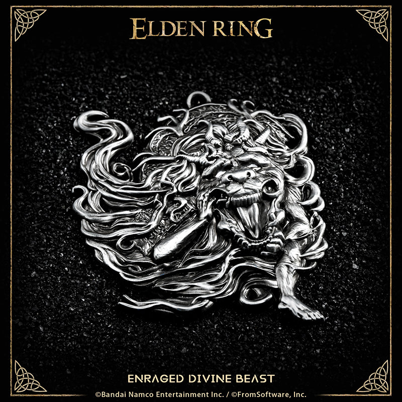 Starforged ELDEN RING Merchandise Enraged Divine Beast Amulet Pendant Officially Authorized A charm depicting the crazed, cavorting dance of the divine beast conducted at the tower festival.
Raises potency of storms.
Divine beasts are messengers of the heavens, and their rage mirrors the tumult of the skies, of which storms are the pinnacle.